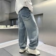 thumbnail image 2 of Quealent Boy's Baggy Jeans Elastic Waist Pull On Denim Pants Classic Straight Wide Leg Jeans for Kids 6-14 Years Blue for Size 13-14 Years, 2 of 7