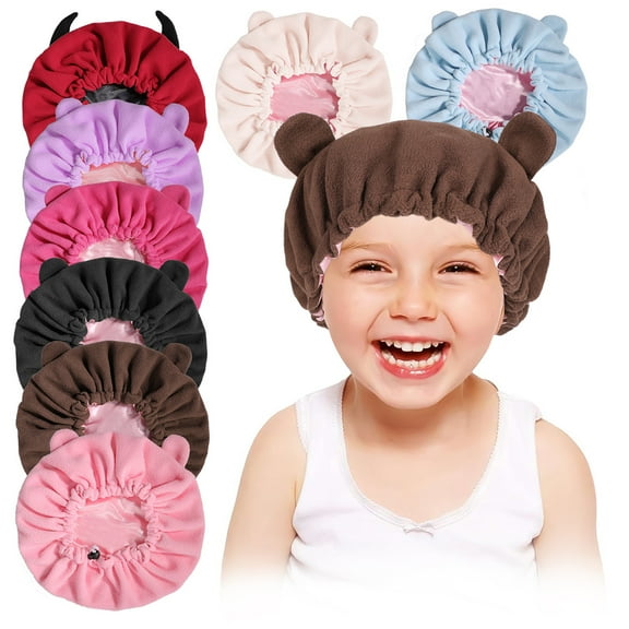 Dalrosia Kids Bonnets, Adjustable Silk Baby Bonnet for Curly Hair Toddler Satin Cute Bear Bonnet Cap