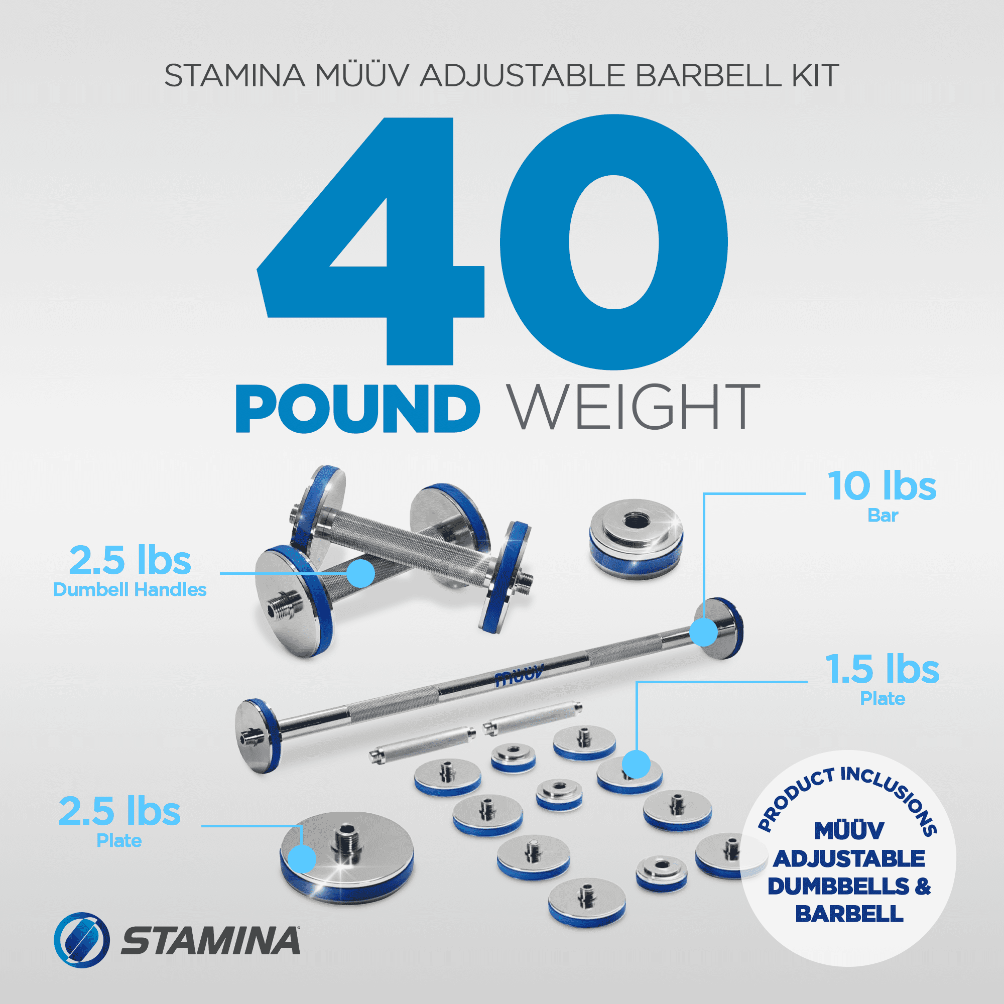 Stamina Products müüv Adjustable Barbell Set, 2-in-1 Dumbbell System for Home Gyms