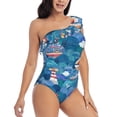thumbnail image 3 of Rateoe Watercolor Ships Pattern Women One Piece Swimsuits Tummy Control One Shoulder Bathing Suits Ruffle Swimwear-, 3 of 6