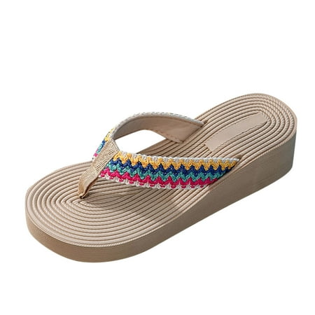 

Women Slippers Fashion Spring And Summer Slippers Thick Bottom Wedge Heel Colorful Embroidery Lightweight Beach Style