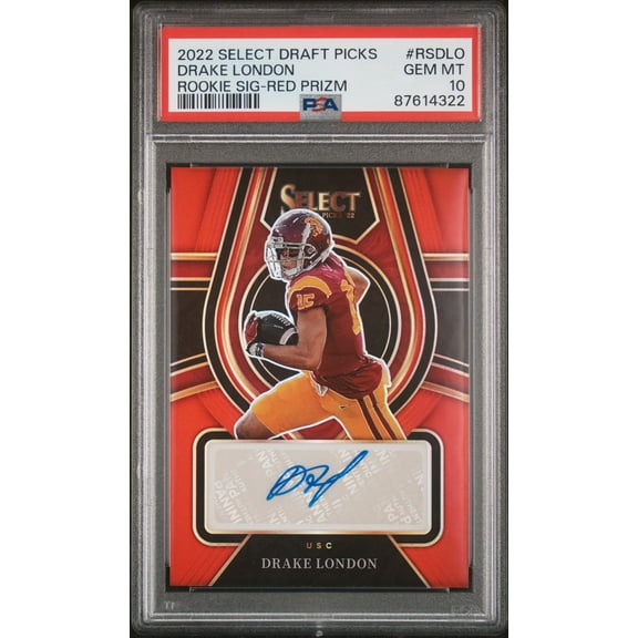 2022 Panini Select Draft Picks Rookie Signatures Drake London Red Prizm #RSDLO PSA 10