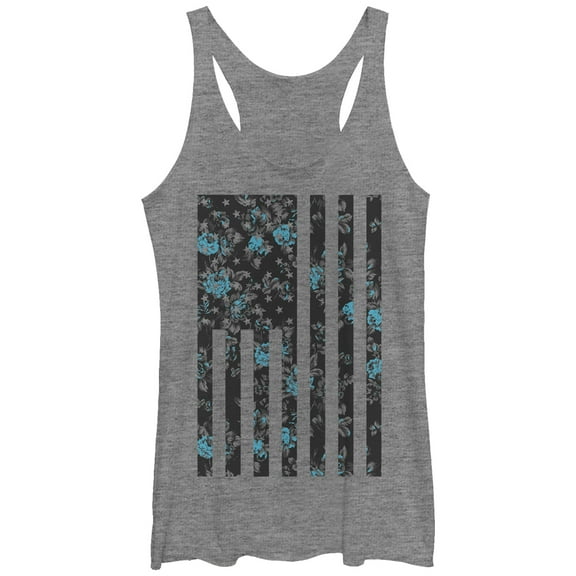 Women's Lost Gods Flower American Flag Racerback Tank Top Gray Heather Small