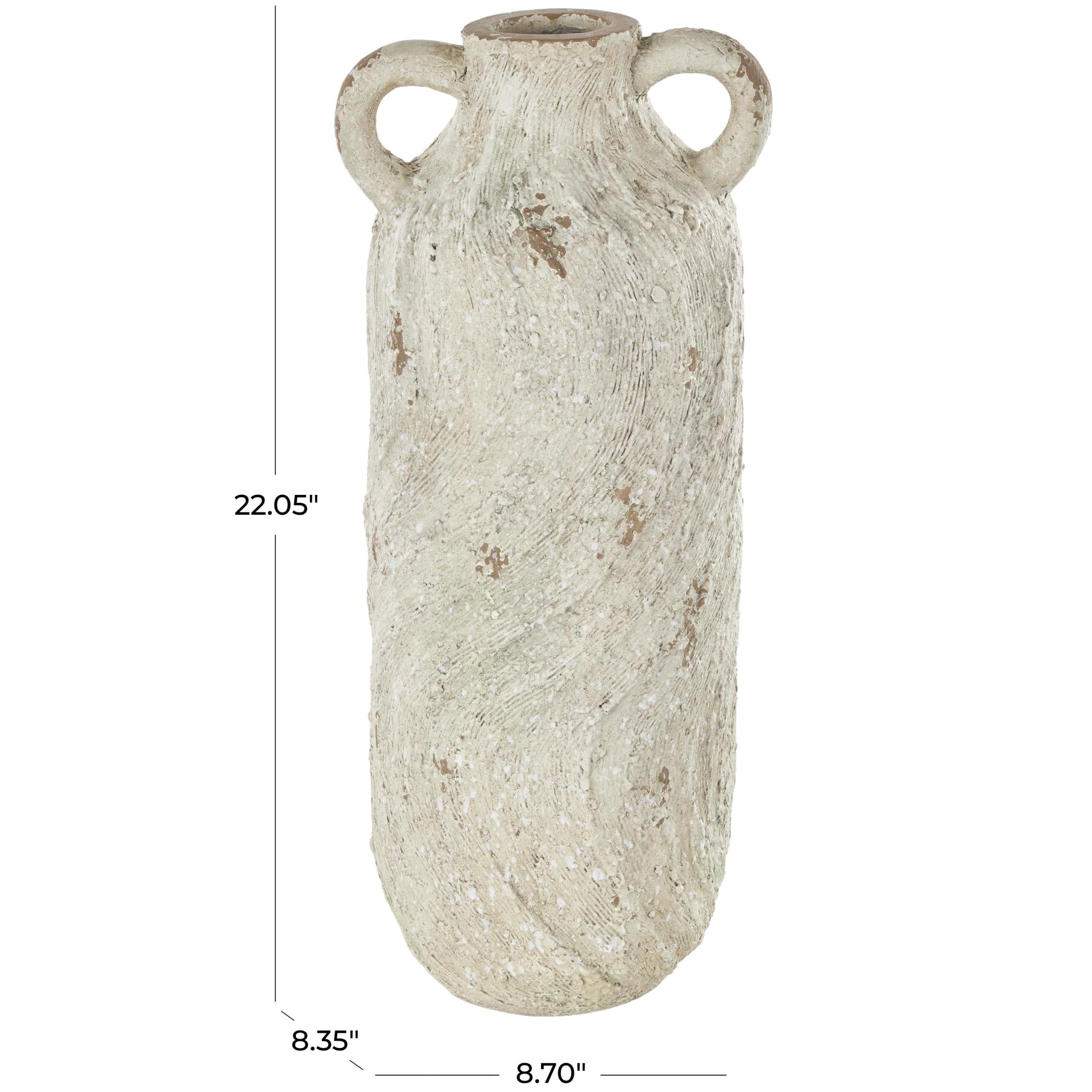 DecMode 22" Antique Textured Amphora Cream Magnesium Oxide Vase with 2 Small Handles