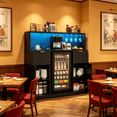thumbnail image 2 of Coffee Bar Cabinet with Fridge Compartment, Black Liquor Cabinet with Charging Station & LED Light, Fluted Sideboard with Storage Drawers for Dining Room, 2 of 10