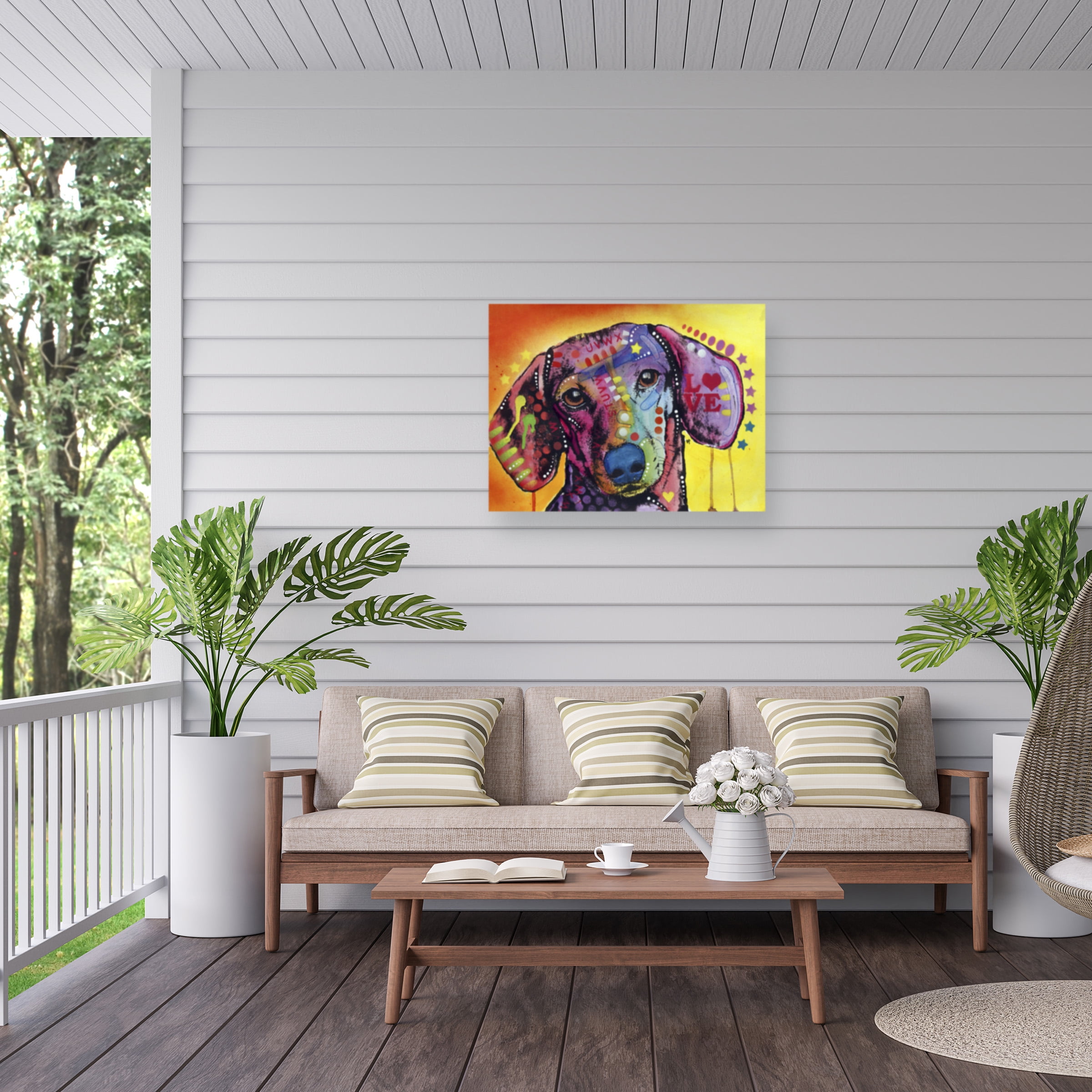 Dean Russo 'Tilt Dachshund Love' Outdoor Canvas 35x47