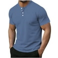 thumbnail image 2 of COSFO Casual Men T Shirts Short Sleeve Henley Tops Button Pullover Striped Loose Mens Graphic Tees, 2 of 5