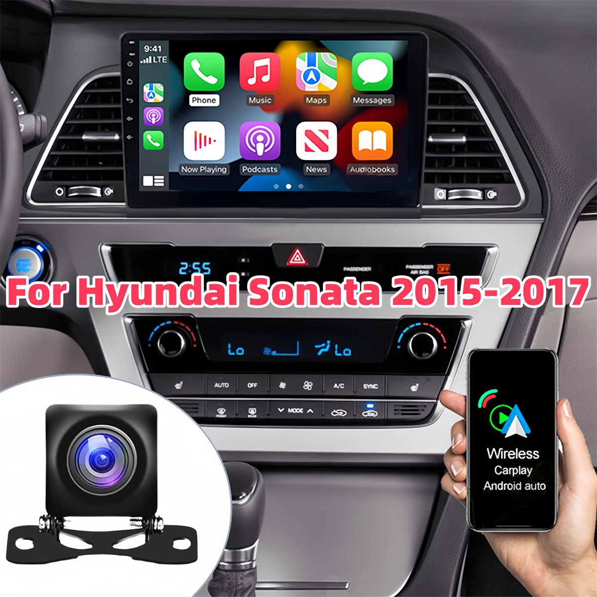 Guwzn Car Stereo Radio for Hyundai Sonata 2015-2017 9" Touchscreen 2+32G Vehicle GPS Navigation Wireless CarPlay Android Auto