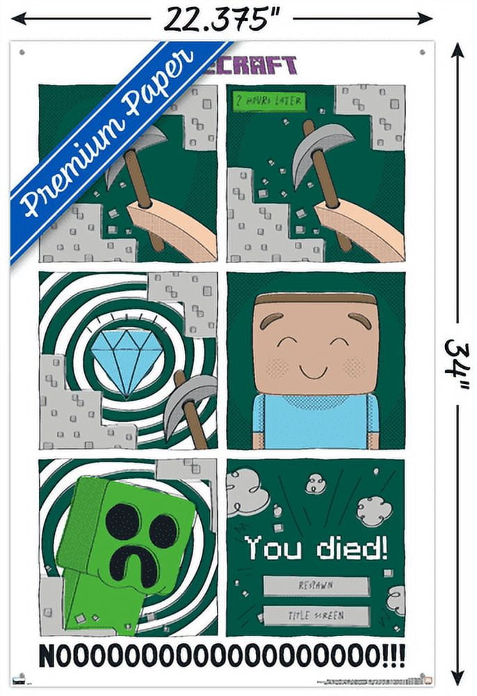 Minecraft - Simple Comic Steve Creeper Wall Poster with Pushpins, 22.375" x 34"