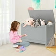 thumbnail image 3 of Kids Toy Chest, Wooden Storage Box Organizer with Seating Bench, Safety Hinged Lid and Large Storage Space, Boys and Girls Wooden Storage Chest Cabinet, for Living Room, Bedroom, Playroom, Gray, D1023, 3 of 10