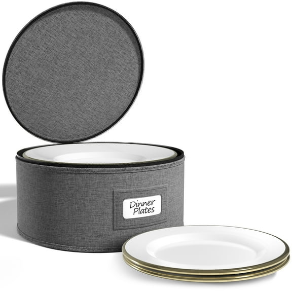 Sorbus China Storage Containers for Dinner Plates with Lids – Holds Service for 12, Includes Felt Protectors – Dinnerware Organizer, Gray