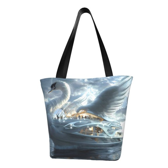 Honeii Fantasy Swan Yacht Design Print Women Top Handle Satchel Handbags,Fashion Handbag,Messenger Tote Bag Purse for Women,Shoulder Bag Handbag for Travel, Work