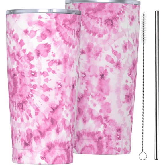 Pink Dye Seamless Pattern Tumbler Travel Coffee Mug With Flip Lid 20 Oz Insulated Tumbler Cup Gift For Father Mother Friend Birthday