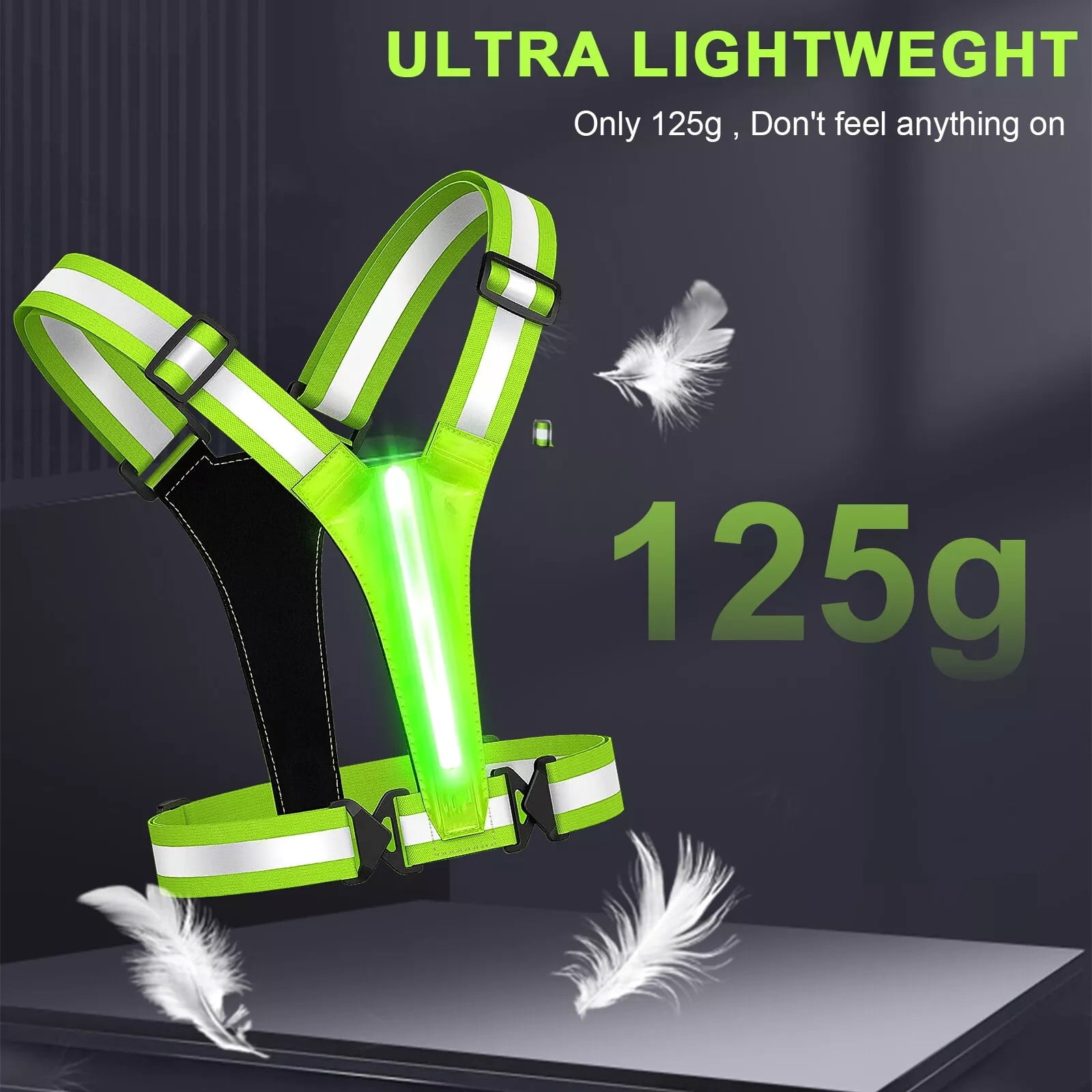 GUYUTING Replacement High-Visibility LED Reflective Vest 360-Degree Visibility, USB Rechargeable for Early Morning Running, Cycling