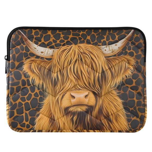 ALAZA Highland Cattles on Leopard Pattern Laptop Sleeve Case for 13-14 Inch Computer Cover Bag Medium