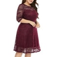 thumbnail image 6 of QUYUON Women’s Plus Size Cocktail Dress Vintage Floral Lace Round Neck Mesh 3/4 Sleeve Summer Midi Dresses Elegant Formal Evening Party A-Line Dress Style Wedding Guest Sun Dress Wine 3X-Large, 6 of 8