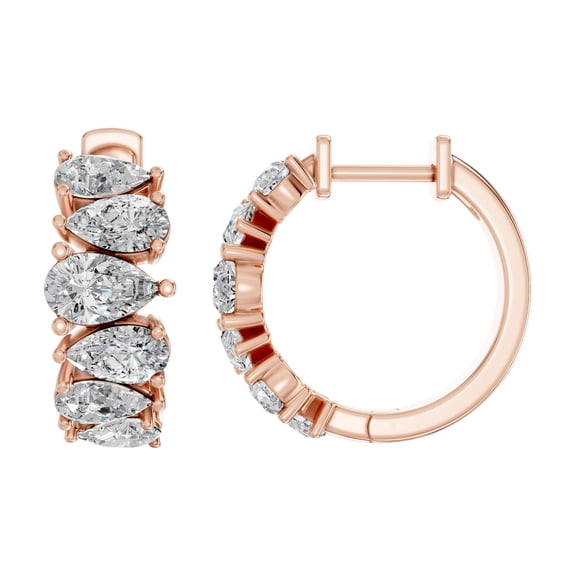 KEEVA JEWELS 2.80 Carat Moissanite Luxury Pear Cut Stone Hoop Earrings for Women Rose Gold Plated Silver