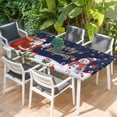 thumbnail image 2 of Navy Blue Christmas Table Cloths for 6 Foot Rectangle Tables, Santa Snowman Xmas Gifts Snowflake Winter Patio Waterproof Elastic Fitted Tablecloths, Washable Rectangular Table Cover for Camping, 2 of 8
