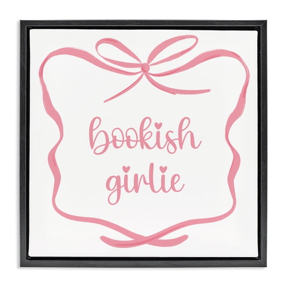 Stupell Industries Bookish Girlie with Bow Black Framed Floater Canvas Wall Art, design by Lucille Price