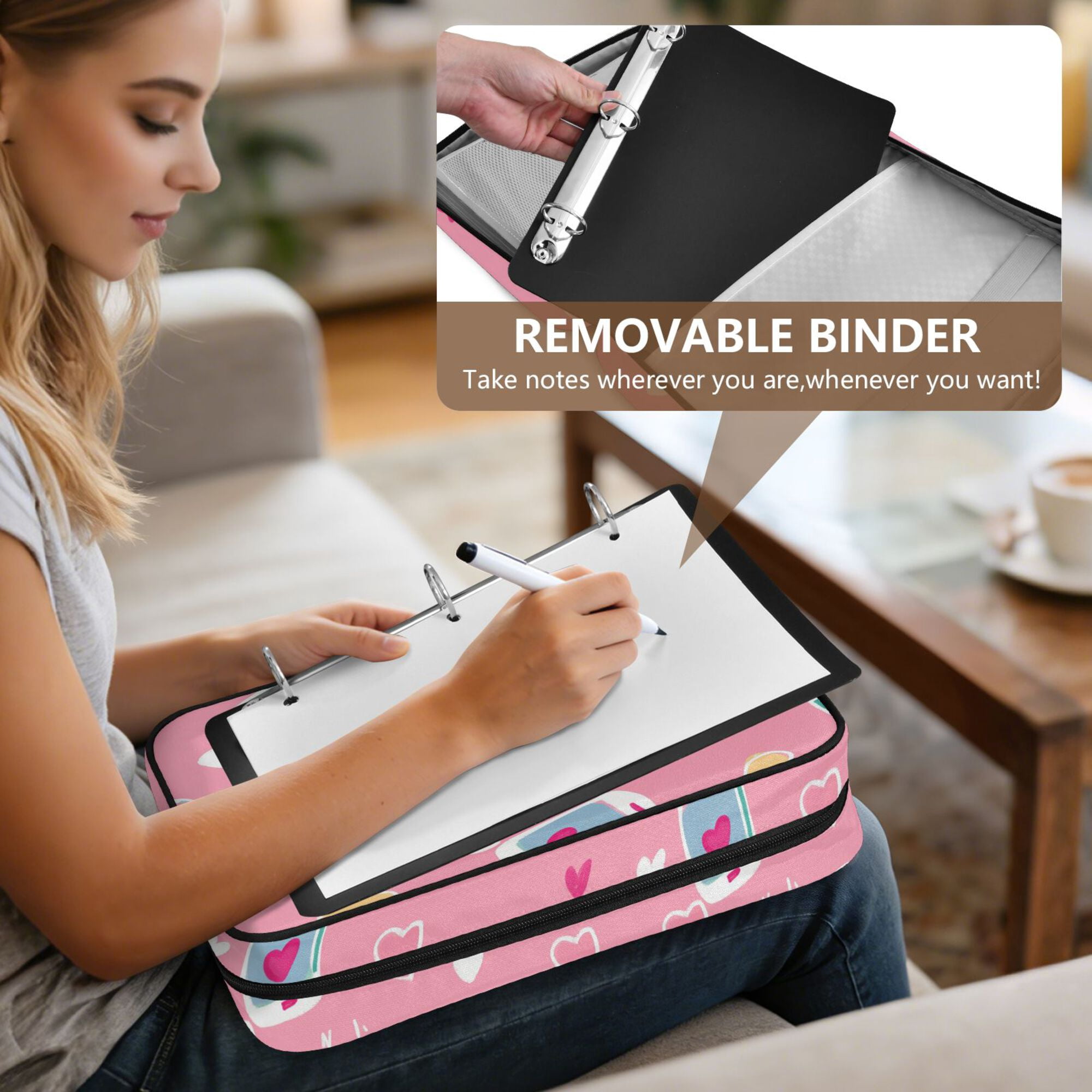 FORMRS Accordion File Folder A4 Size 7-Pocket Expanding Document Organizer Bag with 3 Ring Binder, Love Connection