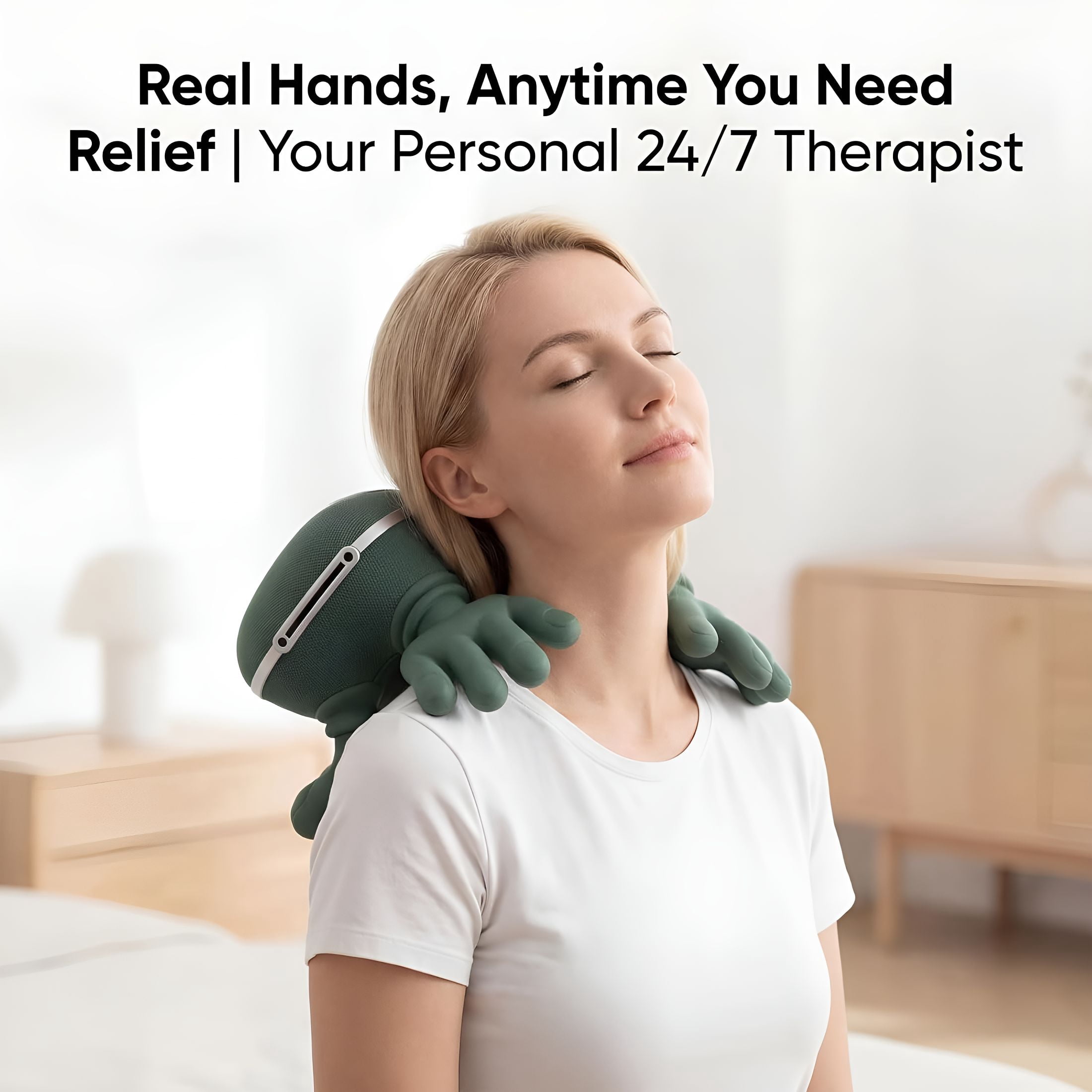 OITY Neck Massager with Heat, Portable Shoulder & Back, Cordless Deep-Tissue Kneading, Quiet Brushless Motor, Adjustable Strap, Usb-C Rechargeable, Non-Slip Grip, Home/Office/Travel - Green