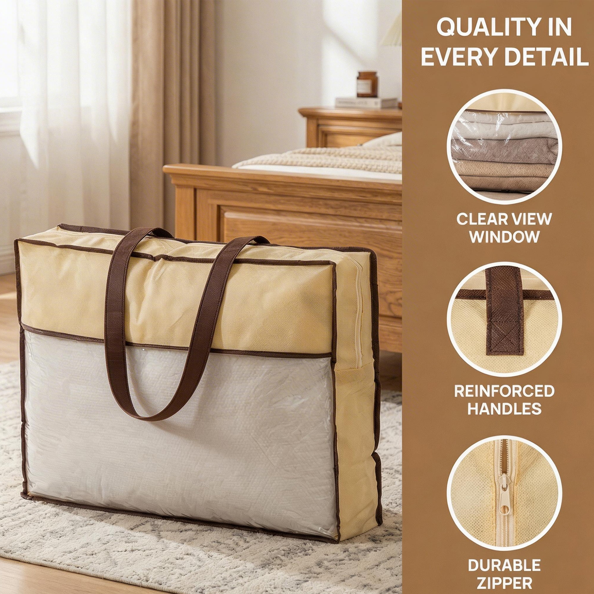 Unique Bargains Storage Bag for Organizing Clothing with Handles Beige 19.7"x25.6"x5.9"