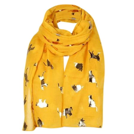 

Dadaria Blanket Scarf Women Fashion Cat Foil Printed Scarf Wrap Silk Shawl Travel Scarves Yellow Women