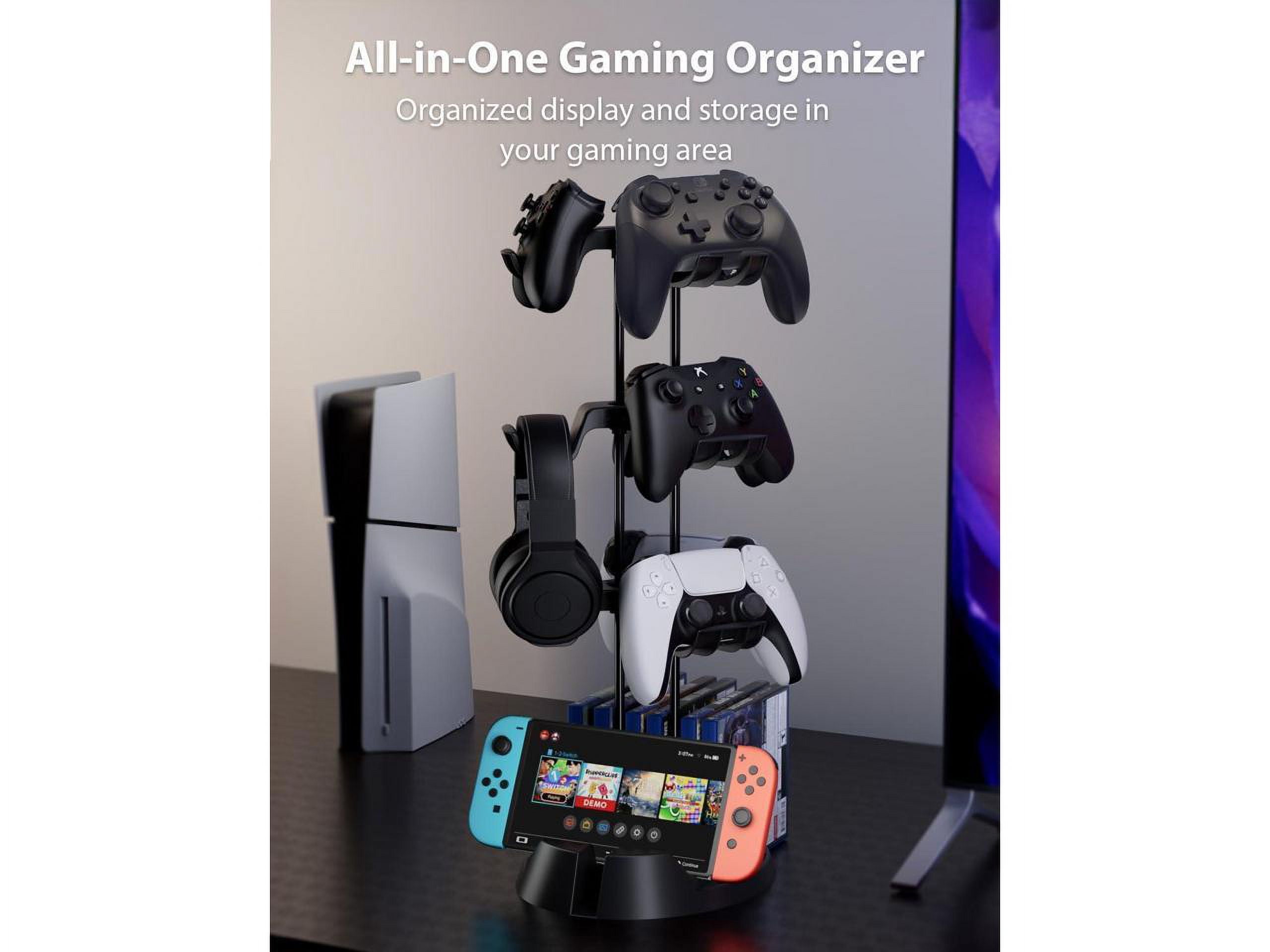 Controller Holder with Organizer Base, 3 Tiers Desk Gaming Controller Headset Stand with Cable Organizer for All Xbox PS4 PS5 Switch Pro Crontroller Gaming Accessories
