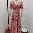 thumbnail image 6 of Ruyang Boho Floral Casual Dress Women's 2024 Summer Short Sleeve Casual Midi Dresses V Neck Floral Sundress Wrap Dress, 6 of 9