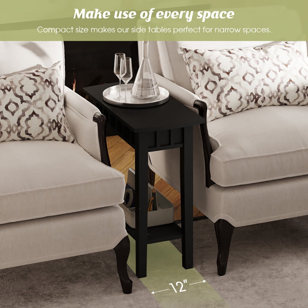 Finihen End Table, 2-Tier Narrow Wood End Table with Storage Shelf for Small Spaces, Sofa Side Table, Bed Side Table, for Living Room, Bedroom, Black Finihen End Table, 2-Tier Narrow Wood End Table with Storage Shelf for Small Spaces, Sofa Side Table, Bed Side Table, for Living Room, Bedroom, Black