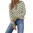 thumbnail image 3 of Liacowi Women Juniors Knitted Sweater Checkerboard Print Long Sleeve Pullover Retro Jumpers Tops Fall Loose Knitwear for Teen, 3 of 9