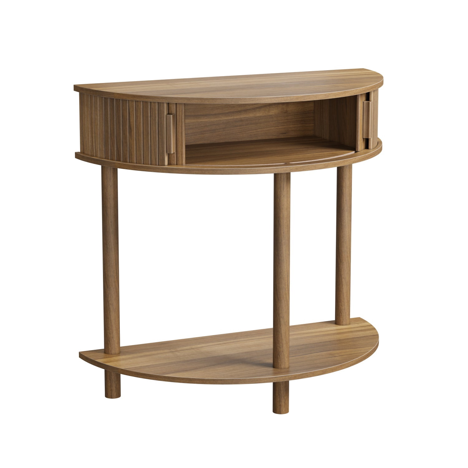 Hommoo Farmhouse 31.5" Grooved Half-Moon Console Table, Modern Entryway Table Sofa Table for Hallway, Entryway Walnut