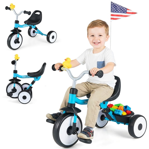 Infans 3-in-1 Kids Tricycle with Lighted Wheels Folding Toddler Trike w/Adjustable Seat