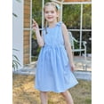 thumbnail image 4 of Aideaone Girls Dresses Sleeveless Summer Dress Bowknot Strap Stripe V Neck Sundress Blue 3-10T, 4 of 8