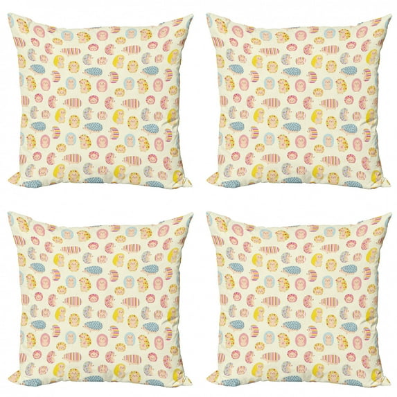 Ambesonne Hedgehog Throw Pillow Cover 4 Pack, Dotted Floral Striped, 24", Multicolor