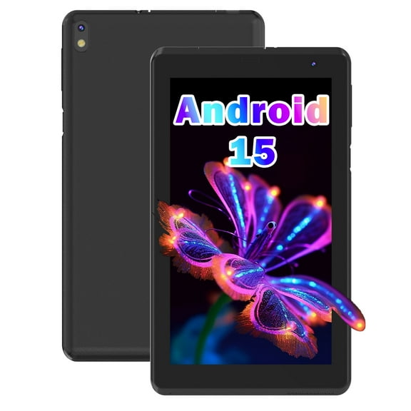 7 inch Tablet Android 15 Tablets, 6GB RAM 32GB ROM 1TB Expandable, Quad-Core Processor Tablet PC, WiFi6, 3000mAh Battery, Bluetooth, 1024 x 600 IPS Touch Screen, 2+5MP Dual Camera, GMS, Blac