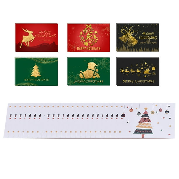 24Pcs/Set Christmas Greeting Cards Folding Flat Glitter ...