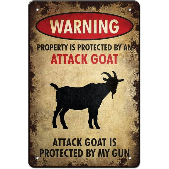 Property is Protected by an Attack Goat Funny Patio Metal Tin Sign Wall Decor Rustic Farmhouse Warning Sign for Home Farm Bar Pub Decor 12x8inches