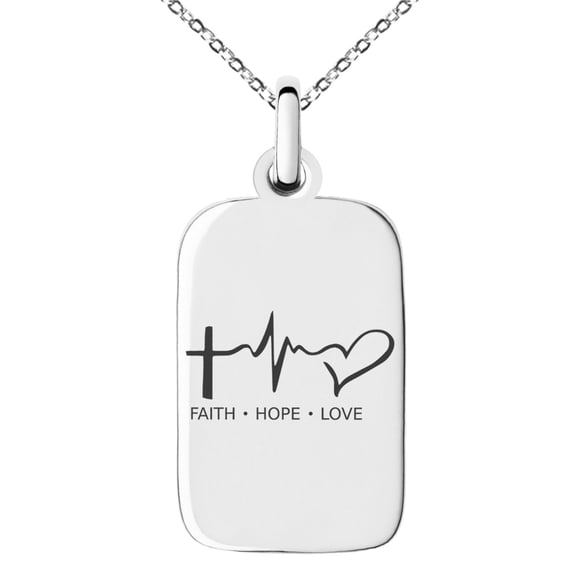 Stainless Steel Faith Hope Love Lifeline Engraved Small Rectangle Dog Tag Charm Pendant Necklace