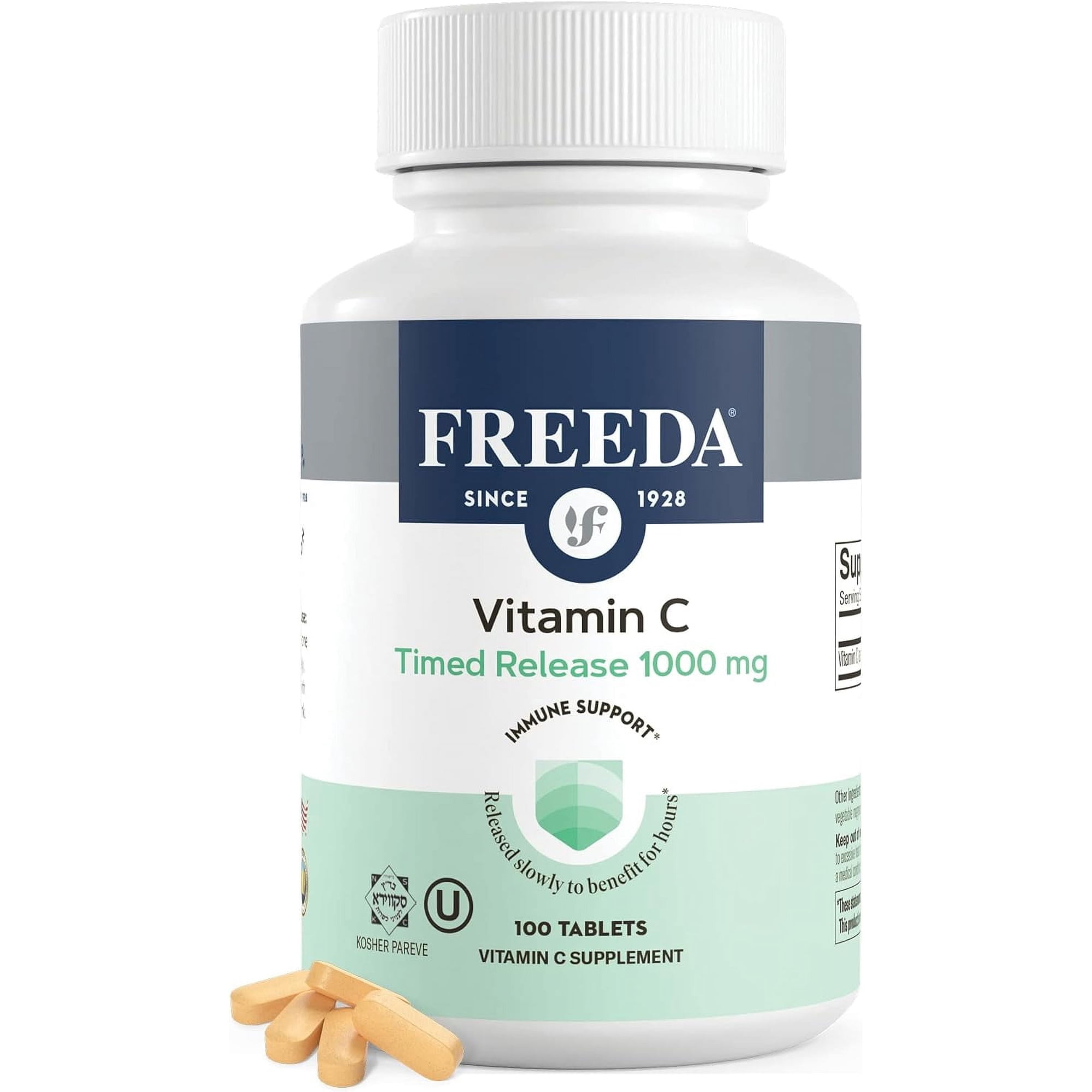 Freeda Timed Release Vitamin C 1000 mg Supplement | Immune and Antioxidant Support | Kosher, Vegan, Gluten Free | 100 Tablets