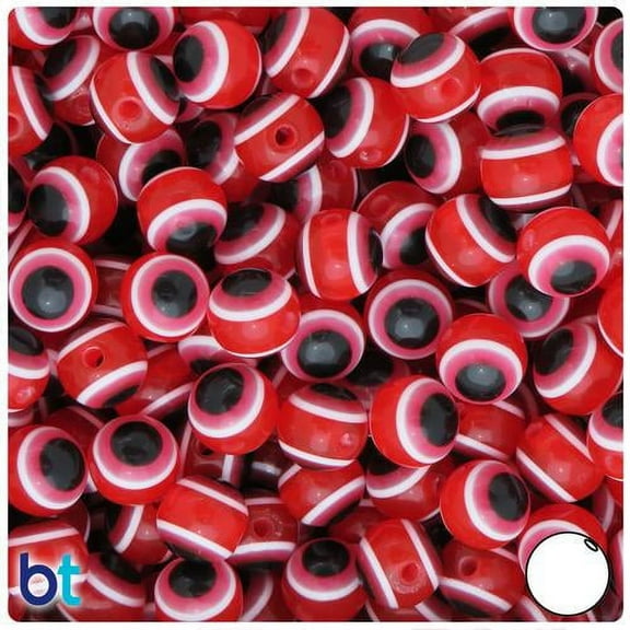 BeadTin Red Transparent Evil Eye 10mm Round Resin Beads (100pcs)