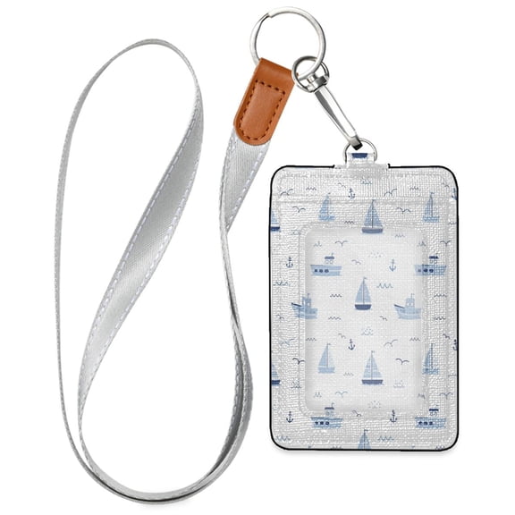 PU Leather Badge Holder Lightweight ID Card Holder with Window Pocket Nautical Pattern