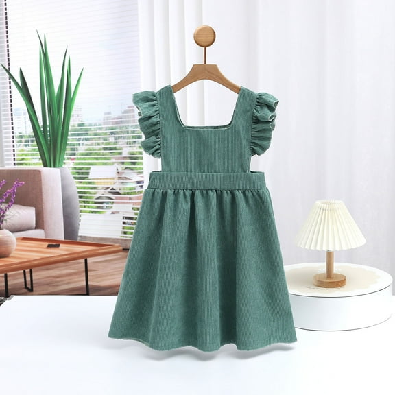 Corduroy-Dresses for Girls Size 2-10 Cute Ruffle Sleeveless Sundresses Toddlers Kids Solid Color Going-Out Mini Dress