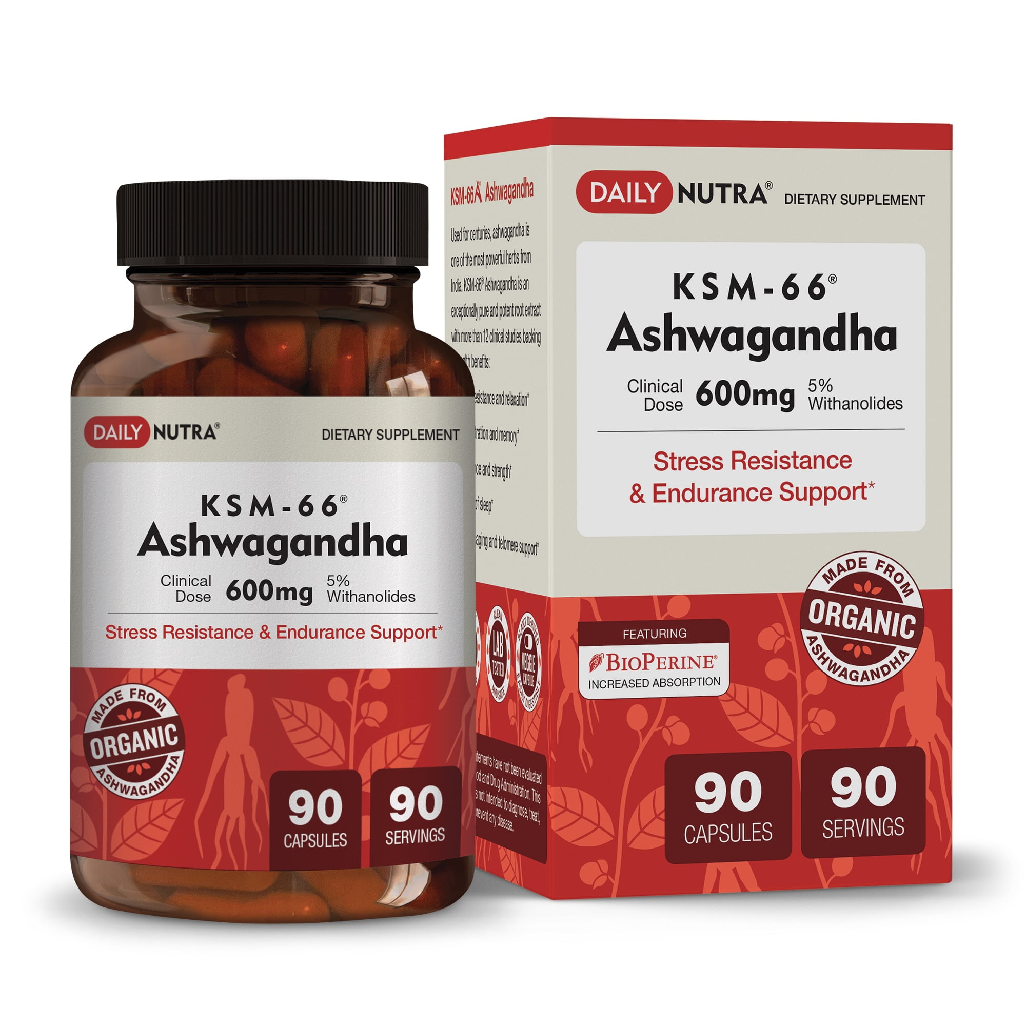KSM66 Ashwagandha by DailyNutra 600mg Organic Root Extract High