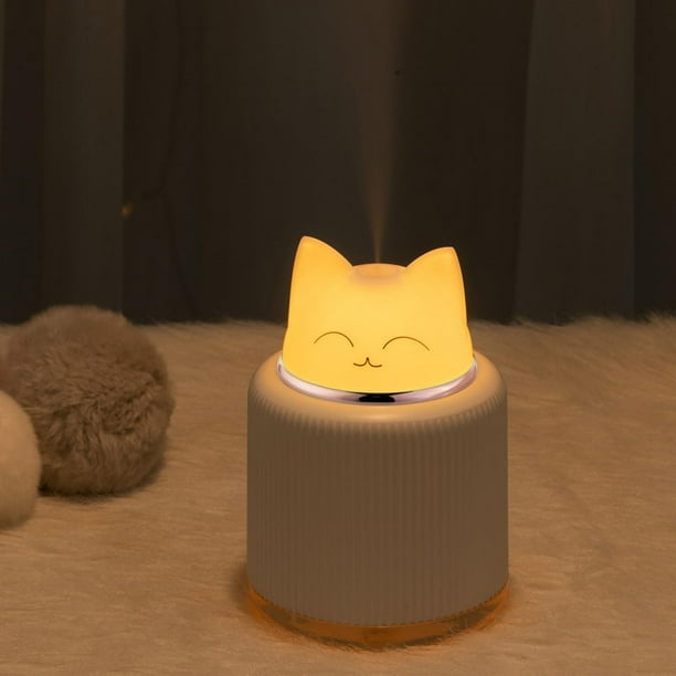 Mini humidificador, humidificador con forma de gato lindo, humidificador de escritorio personal USB para coche, plantas, sala de oficina, dormitorio, silencioso (blanco)