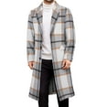 thumbnail image 2 of DPTALR Men's Long Wool Plaid Trench Coat,Casual Lapel,Winter Coat with Pockets,Gray,Big and Tall Men S, 2 of 9