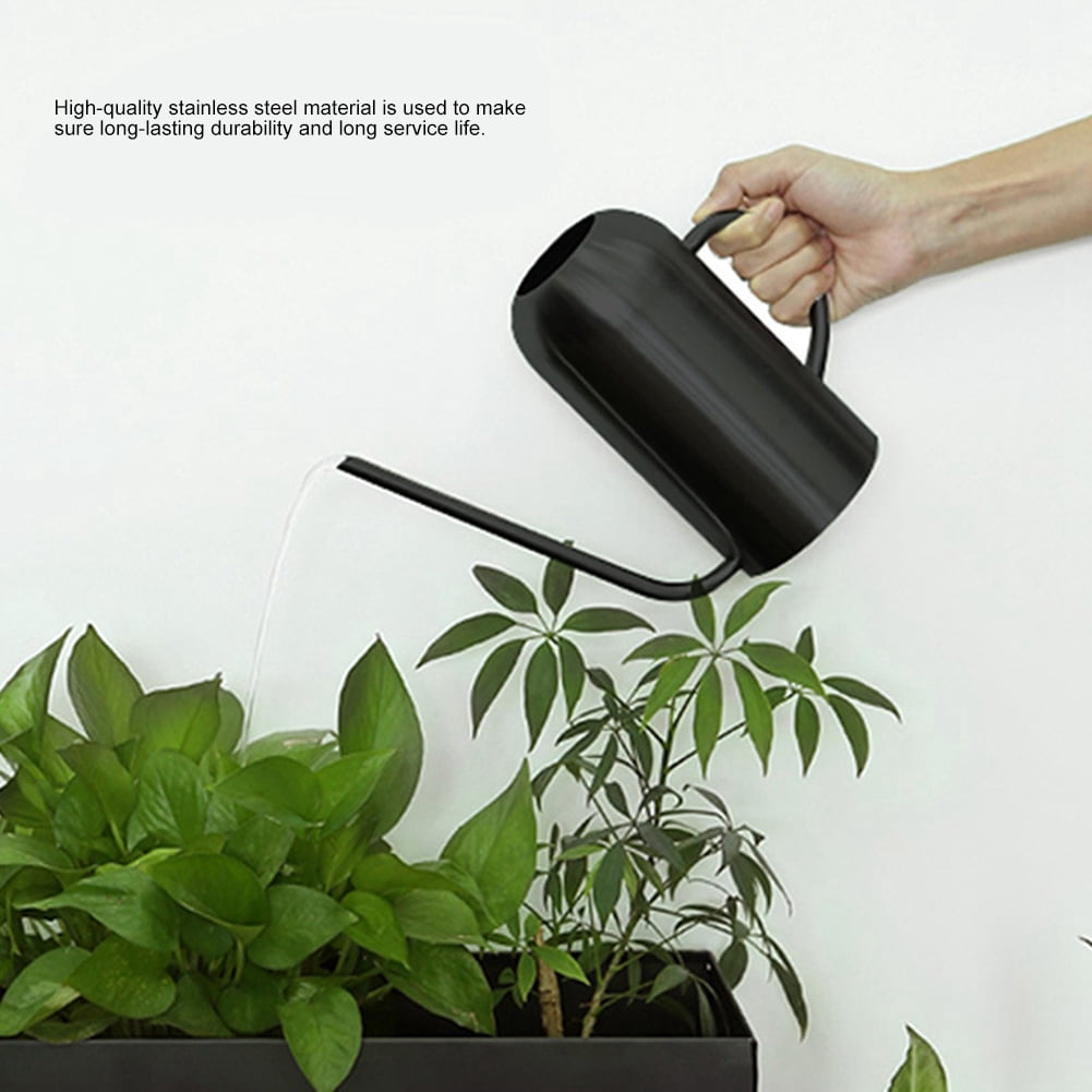 Nieyigj 1.5L Stainless Steel Watering Can with Long Spout (50.7 oz / 1.5 Liter) Rust-Proof Professional Flower Plants Irrigation Pot for Indoor Outdoor Garden Black