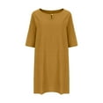 thumbnail image 5 of Meichang Women's Summer Shirt Dress Cotton Linen Knee Length Dresses 3/4 Sleeve Keyhole Neck Loose Fit Casual Dresses Beach Tshirt Dresses, 5 of 6