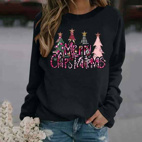 Women's Christmas Sweatshirt Graphic Print Long Sleeve Crewneck Sweatshirt Pullover Holiday Party Top Cozy Casual Streetwear Style