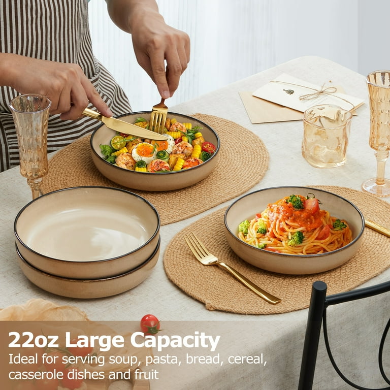 Vesteel Pasta Bowl Set of 4, 22oz Stoneware Salad Pasta Serving